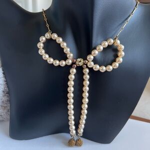 Anthropologie Pearl and Gold Bow Necklace